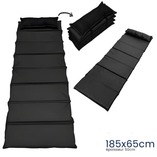 Matelas de Camping Pliable 185×65 cm avec Oreiller Intégré – Confort Nomade & Transport Facile