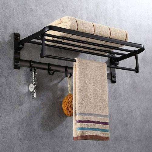 Porte-serviette mural pliable en aluminium noir V2 – Élégance et praticité pour votre salle de bain image 0