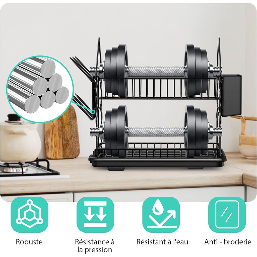 Égouttoir vaisselle compact anti-rouille avec porte-assiettes, porte-tasses et système de drainage image 3