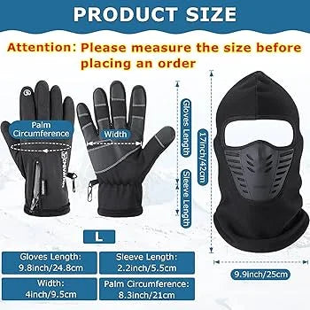 Pack Cagoule d’Hiver Excefore avec Gants Thermiques pour Écran Tactile