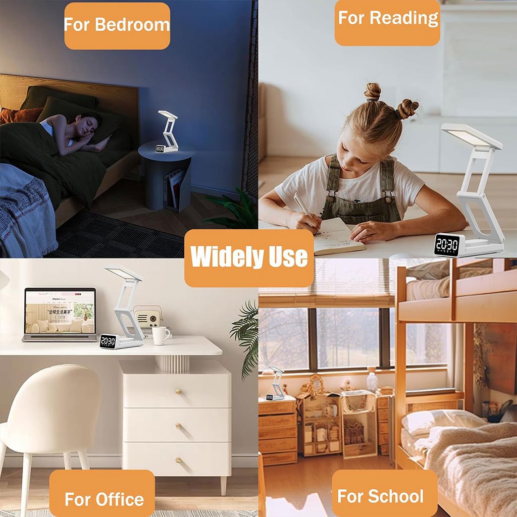 Lampe de bureau rechargeable sans fil avec réveil LED et power bank 5000 mAh image 1