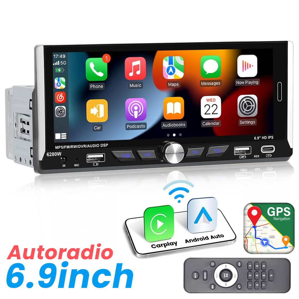 Autoradio Tactile 1DIN CAMECHO  Carplay Wireless Écran 6.9 image 0
