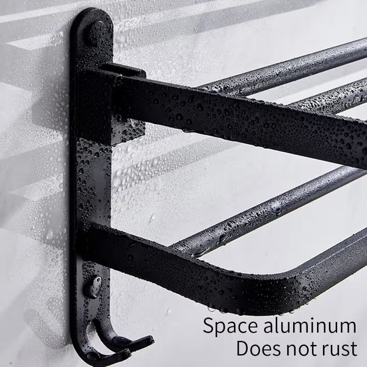 Porte-Serviette Mural Pliable en Aluminium Noir – Design Élégant & Résistant image 3