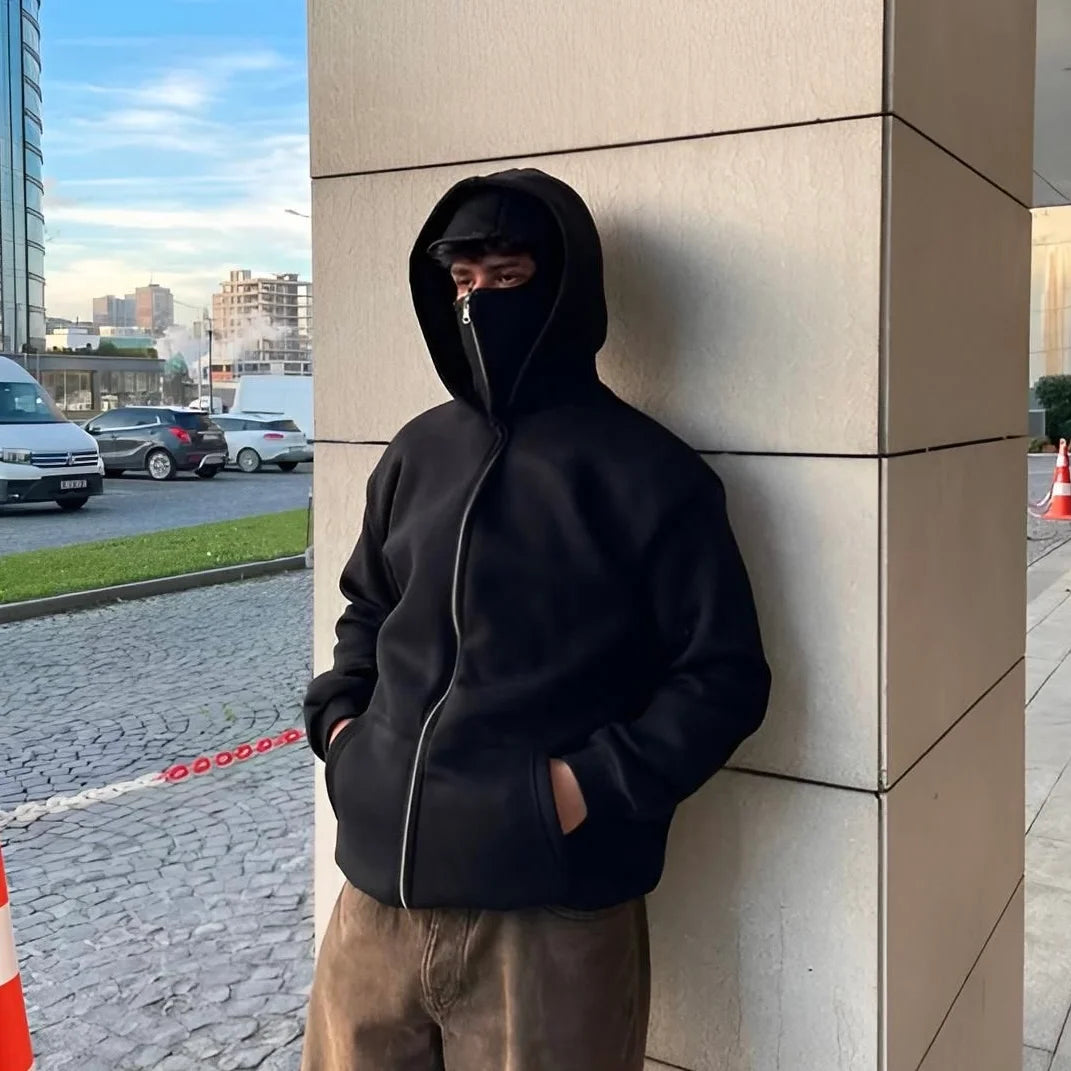 Balaclava Ninja Zipper Hoodie – Veste d’Hiver Tactique Confortable & Style Urbain