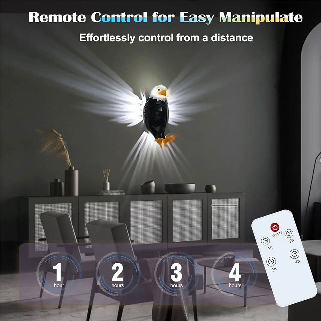 Applique Murale Aigle Lumineux – Lampe LED Rechargeable avec Télécommande & Effet Ailes image 3