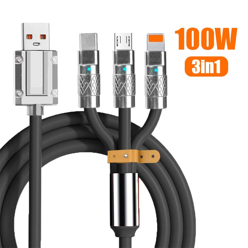 Câble de Charge Rapide Multi-Usage 3-en-1 – 100W, 1.2 m, Rotation 180° image 0