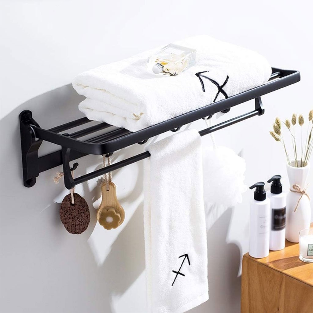 Porte-serviette mural pliable en aluminium noir V2 – Élégance et praticité pour votre salle de bain image 5